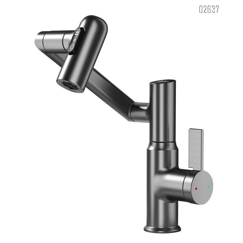 Brass Gun gray intelligent digital display swing arm faucet bathroom toilet basin faucet robot anti-splash cleaning