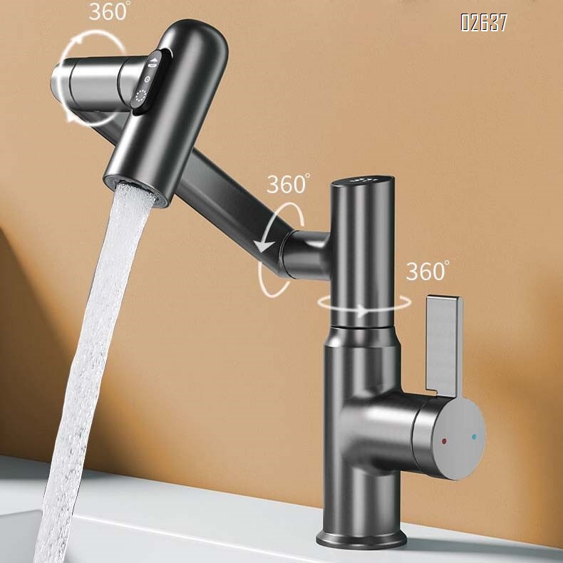 Brass Gun gray intelligent digital display swing arm faucet bathroom toilet basin faucet robot anti-splash cleaning