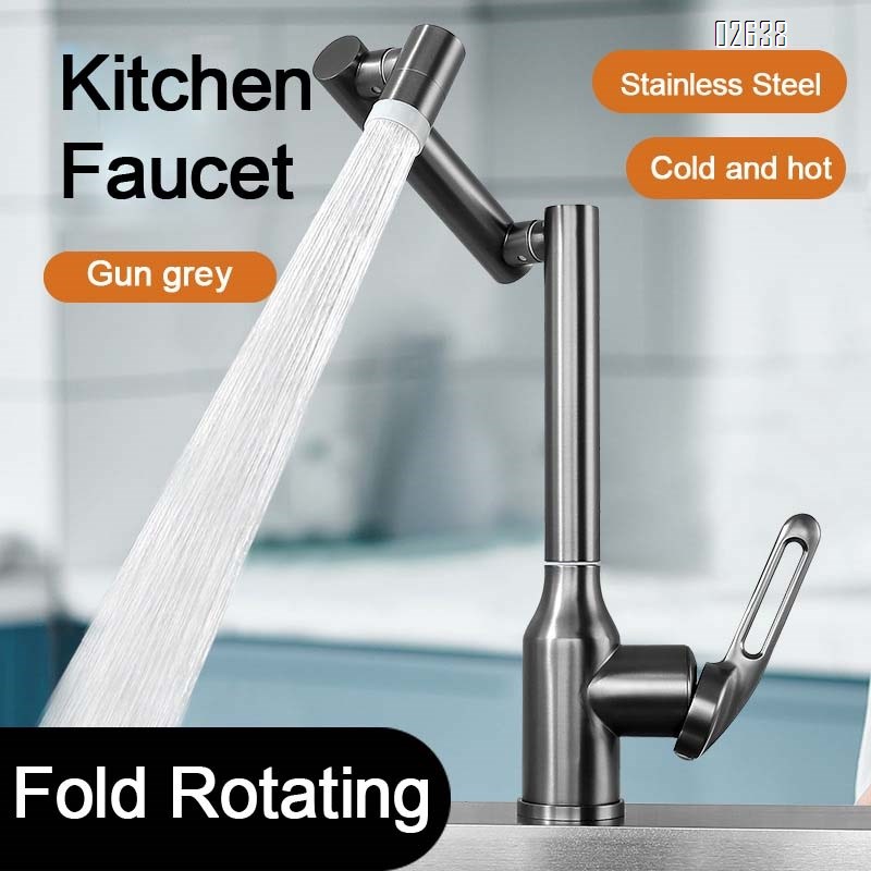 Gun Grey 304 stainless steel faucet for home use multi-directional rotating faucet for washing vegetables and dishes folding faucet for washing