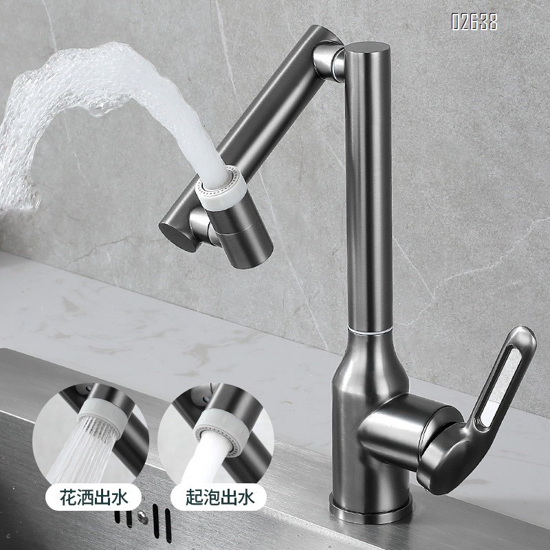 Gun Grey 304 stainless steel faucet for home use multi-directional rotating faucet for washing vegetables and dishes folding faucet for washing