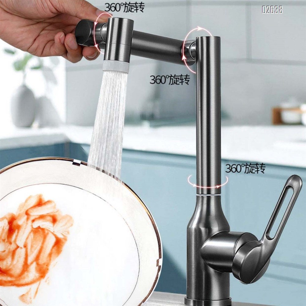 Gun Grey 304 stainless steel faucet for home use multi-directional rotating faucet for washing vegetables and dishes folding faucet for washing