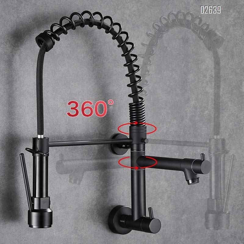 Brass American kitchen pull-out faucet sink balcony washing pool wall-mounted single cold rotating double outlet faucet