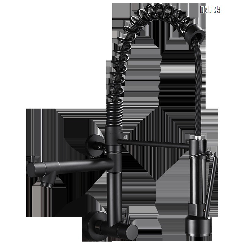 Brass American kitchen pull-out faucet sink balcony washing pool wall-mounted single cold rotating double outlet faucet