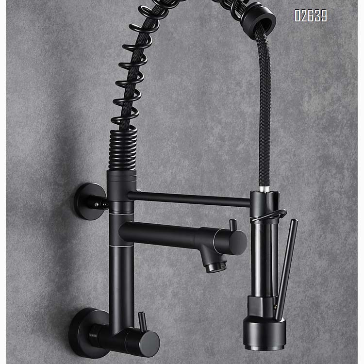 Brass American kitchen pull-out faucet sink balcony washing pool wall-mounted single cold rotating double outlet faucet