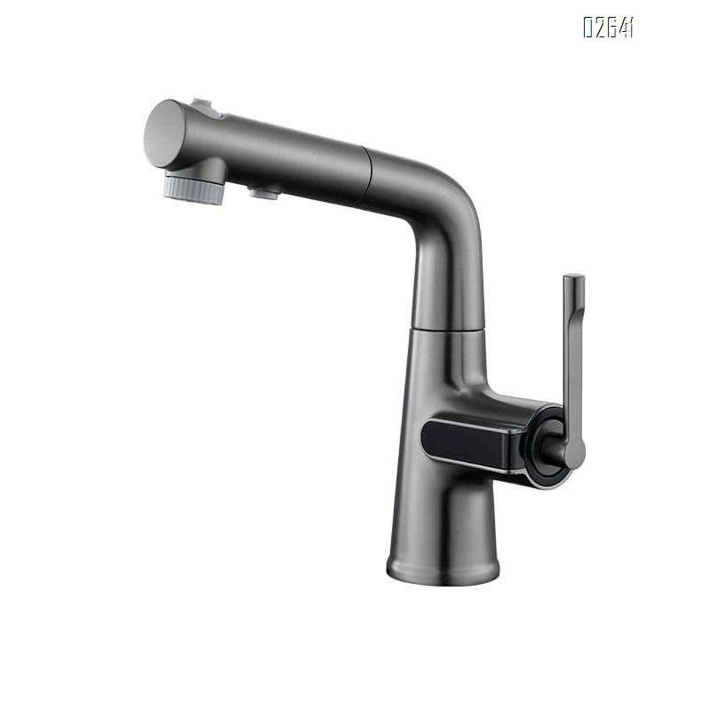 Touchless pull-out faucet with digital display for bathroom with swivel Brass hot and cold basin faucet