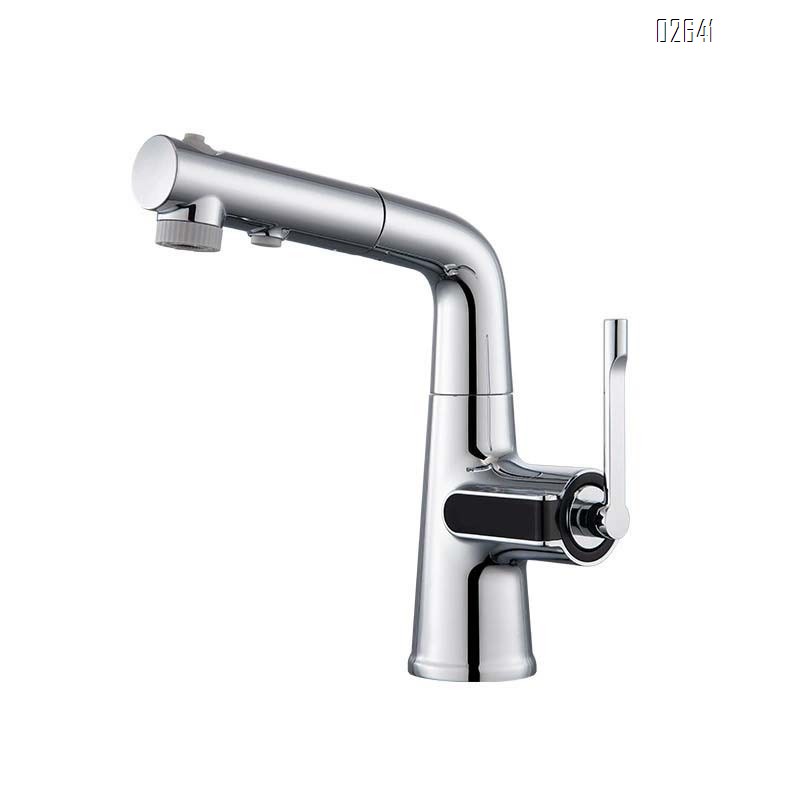 Touchless pull-out faucet with digital display for bathroom with swivel Brass hot and cold basin faucet