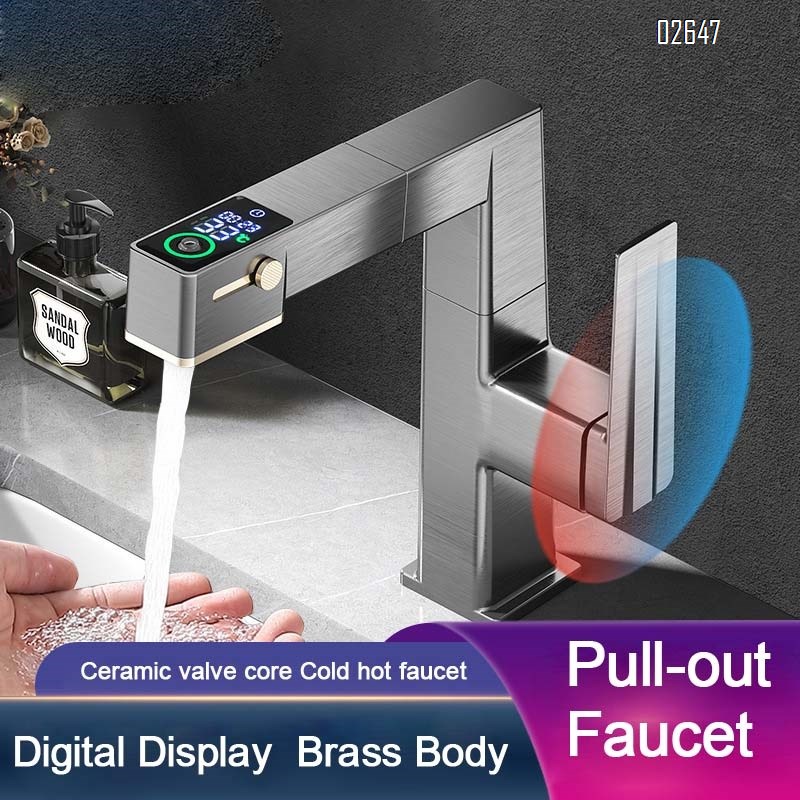 Modern minimalist Brass sink pull-out cold and hot water faucet home basin wash basin wash basin rotating cold and hot faucet