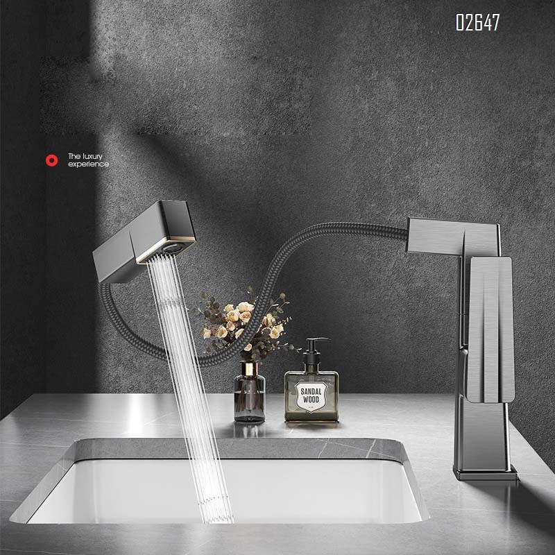 Modern minimalist Brass sink pull-out cold and hot water faucet home basin wash basin wash basin rotating cold and hot faucet