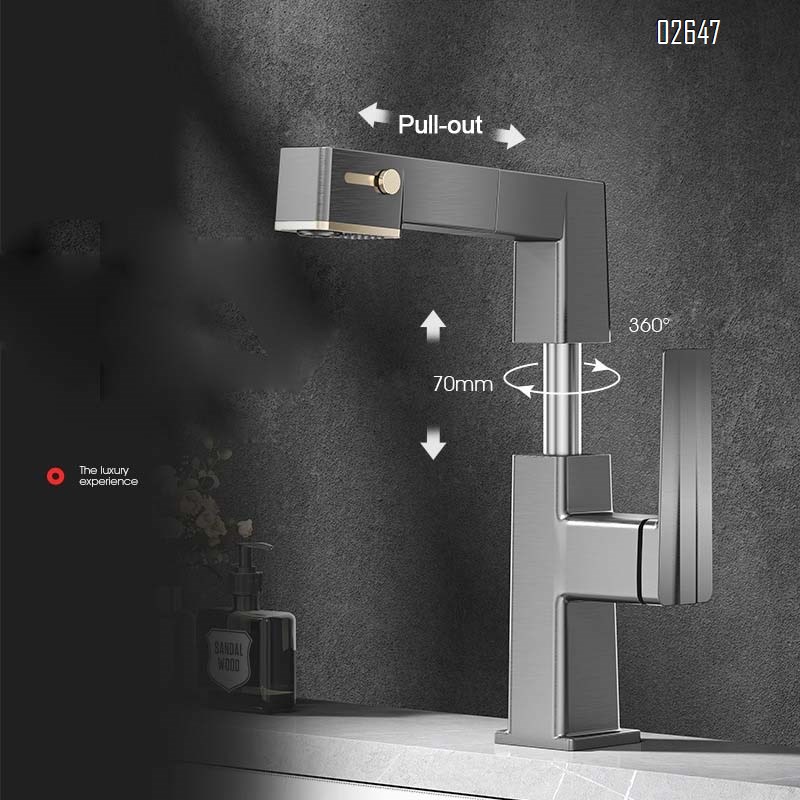 Modern minimalist Brass sink pull-out cold and hot water faucet home basin wash basin wash basin rotating cold and hot faucet
