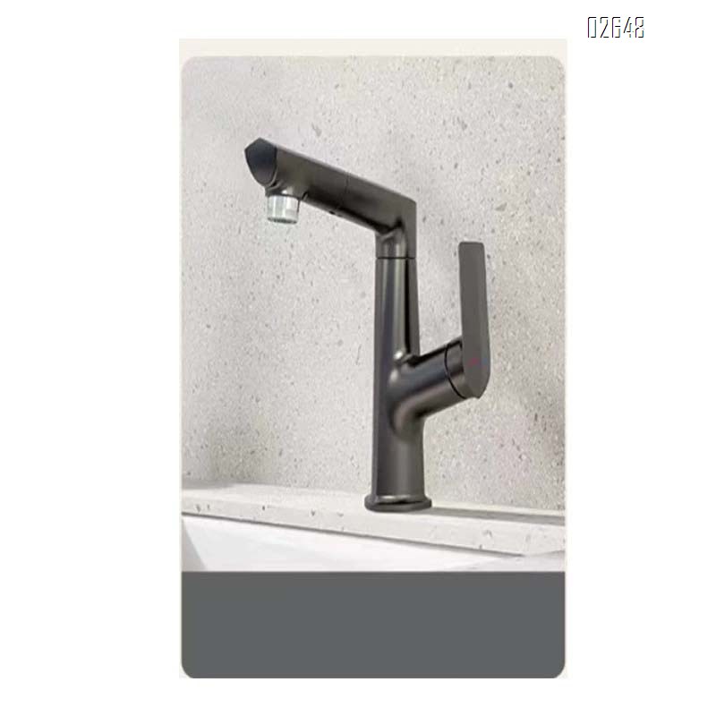 Brass white cold and hot wash basin faucet with pull-out and height adjustable bathroom and toilet faucet