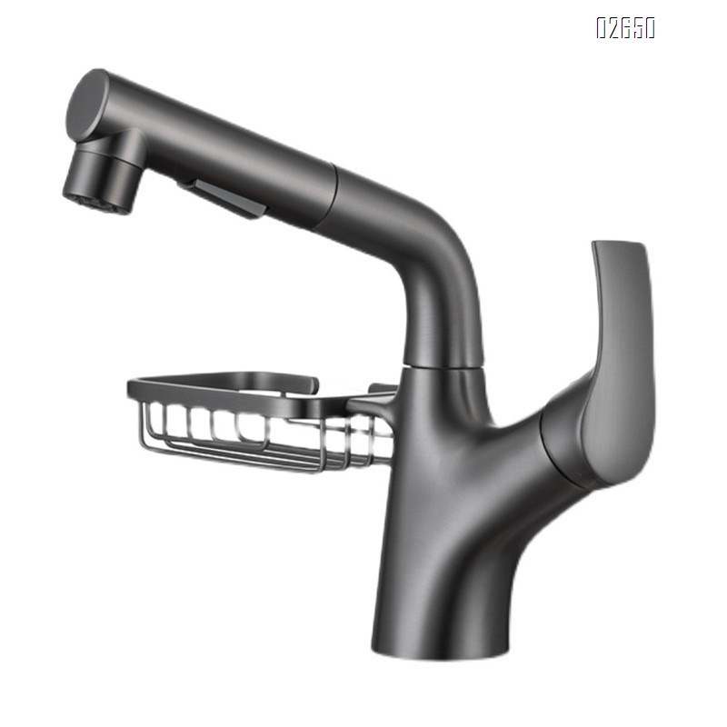 New gun gray multi-functional pull-out and lift-up swivel bathroom faucet on the wash basin for washing hair and cold and hot water basin