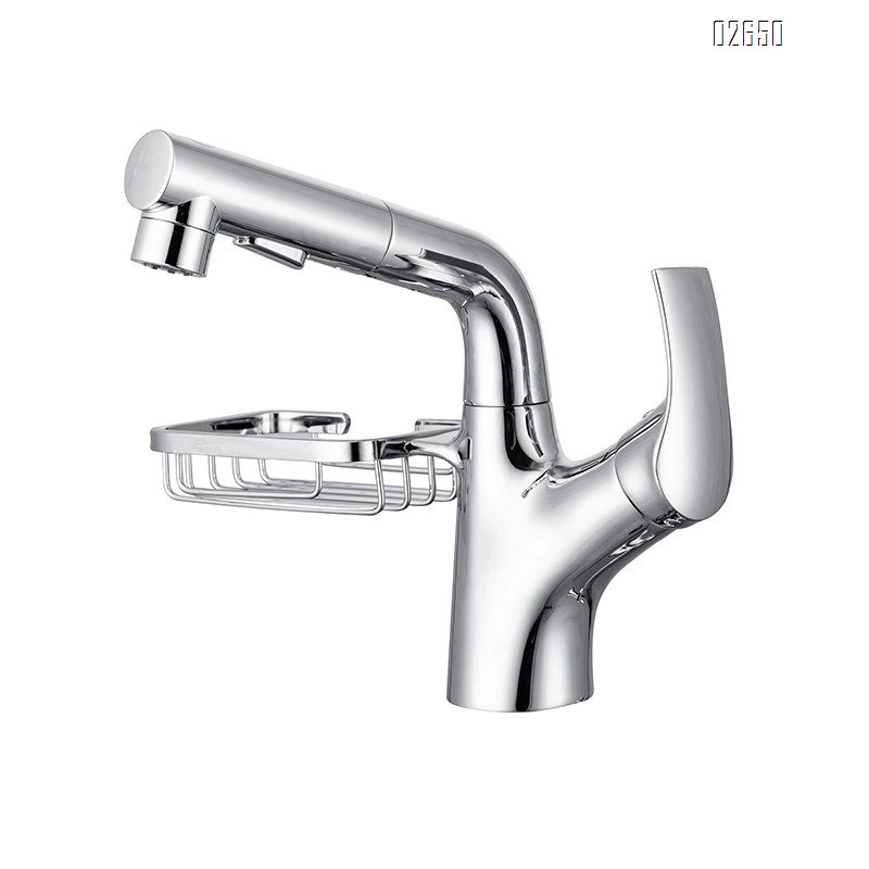 New gun gray multi-functional pull-out and lift-up swivel bathroom faucet on the wash basin for washing hair and cold and hot water basin