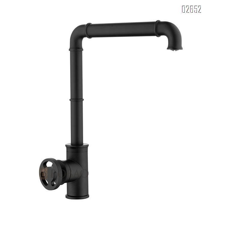 Industrial style black vintage all Brass round handle faucet switch basin faucet single cold and hot kitchen faucet