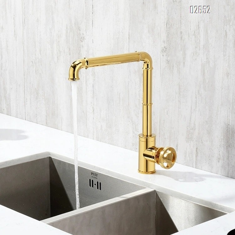 Industrial style black vintage all Brass round handle faucet switch basin faucet single cold and hot kitchen faucet