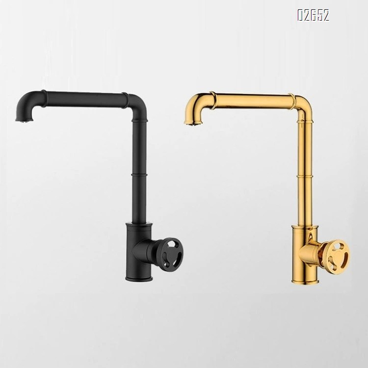 Industrial style black vintage all Brass round handle faucet switch basin faucet single cold and hot kitchen faucet