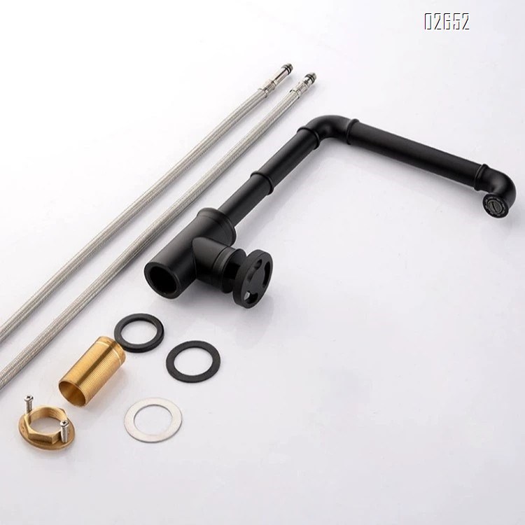 Industrial style black vintage all Brass round handle faucet switch basin faucet single cold and hot kitchen faucet