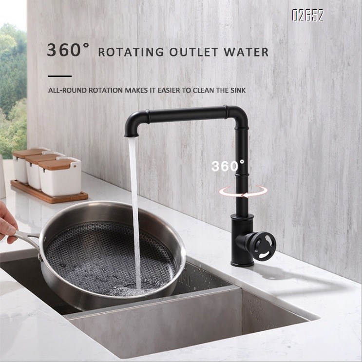 Industrial style black vintage all Brass round handle faucet switch basin faucet single cold and hot kitchen faucet