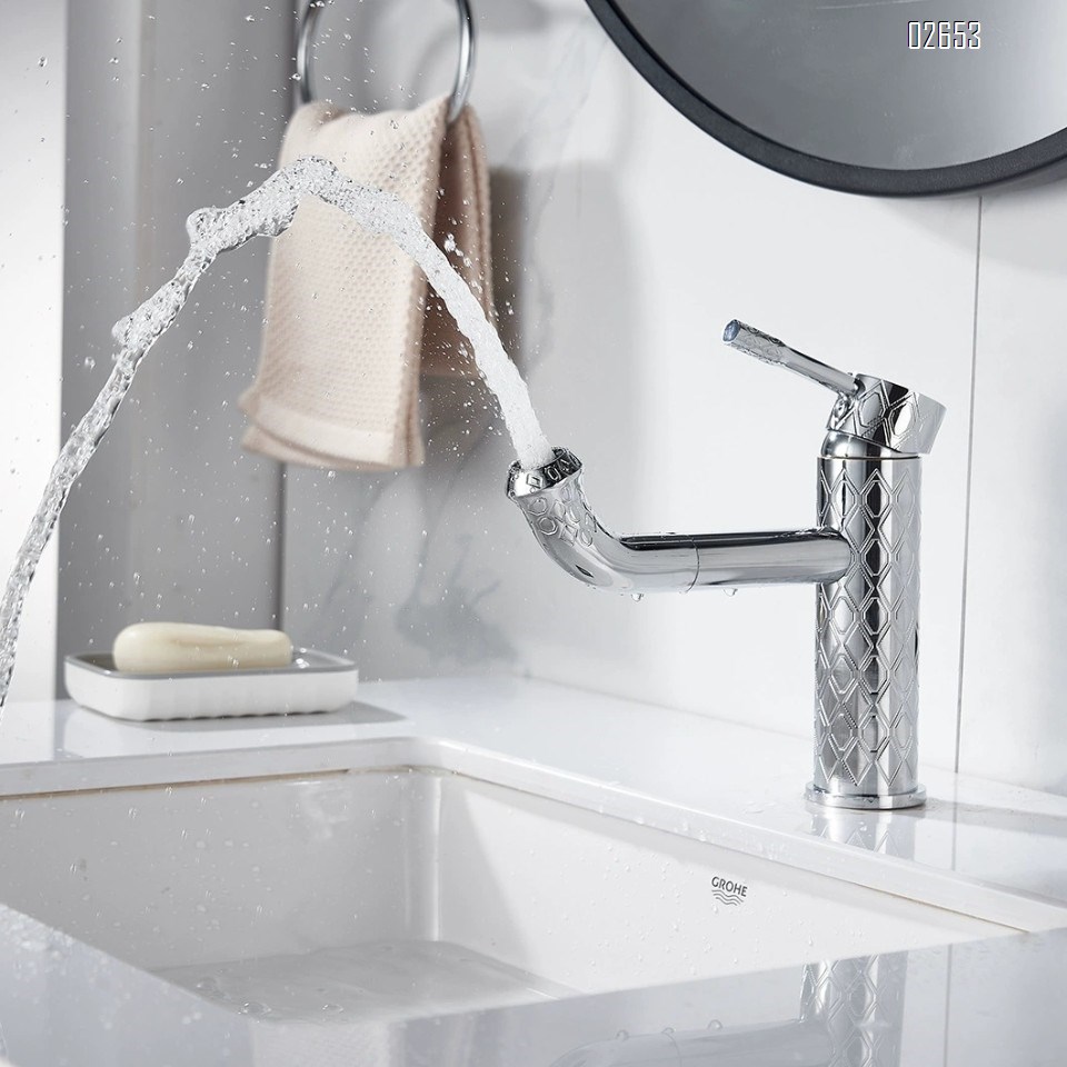 Classic brass pattern basin faucet vintage high and low style above and below the basin cold and hot water faucet