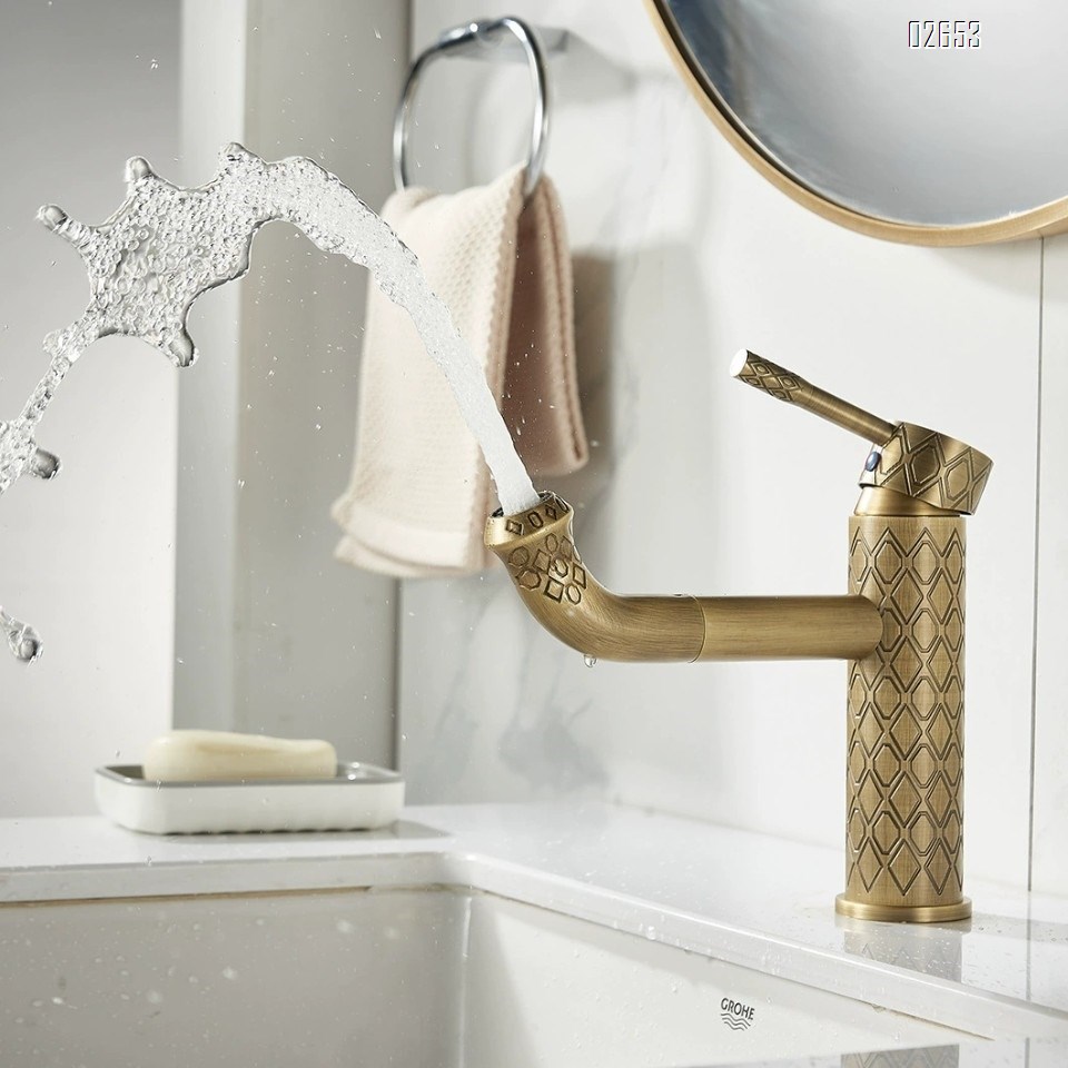 Classic brass pattern basin faucet vintage high and low style above and below the basin cold and hot water faucet