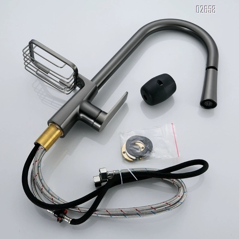 Pull-out Gun gray kitchen faucet with storage rack for sink and dishwasher swivel faucet for washing dishes