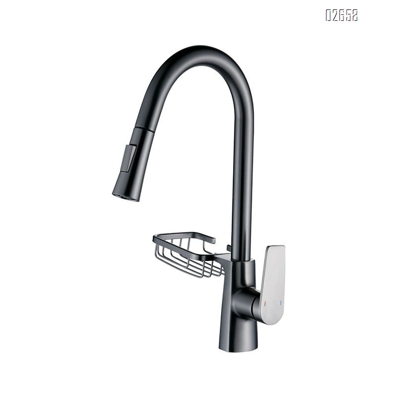 Pull-out Gun gray kitchen faucet with storage rack for sink and dishwasher swivel faucet for washing dishes