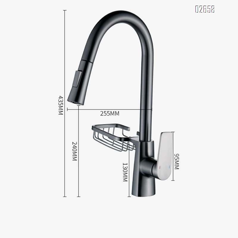 Pull-out Gun gray kitchen faucet with storage rack for sink and dishwasher swivel faucet for washing dishes