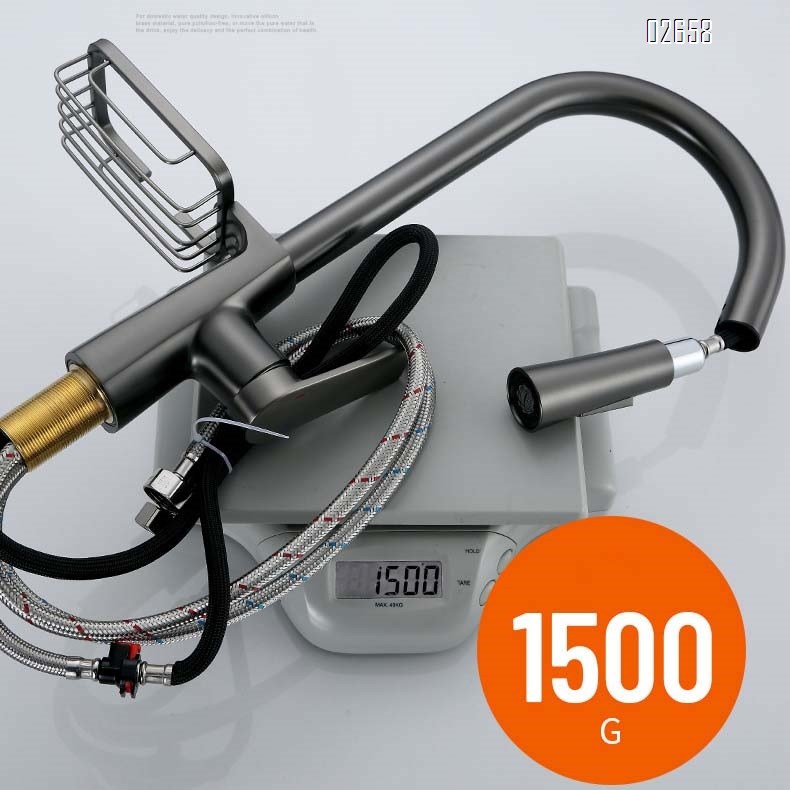 Pull-out Gun gray kitchen faucet with storage rack for sink and dishwasher swivel faucet for washing dishes