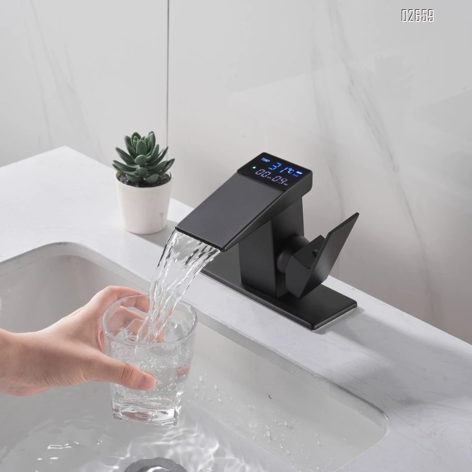 New cross-border woodpecker waterfall faucet hydropower digital display temperature basin digital faucet