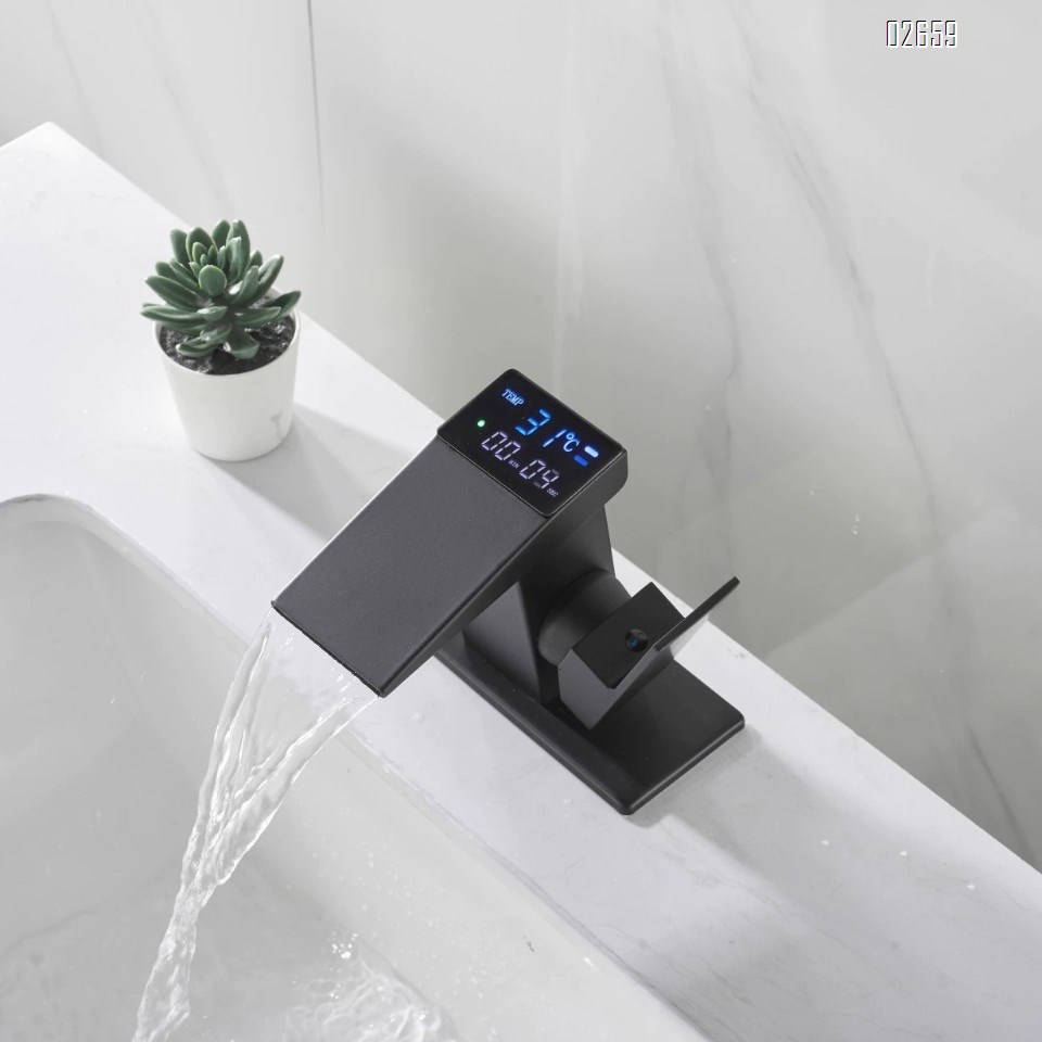 New cross-border woodpecker waterfall faucet hydropower digital display temperature basin digital faucet