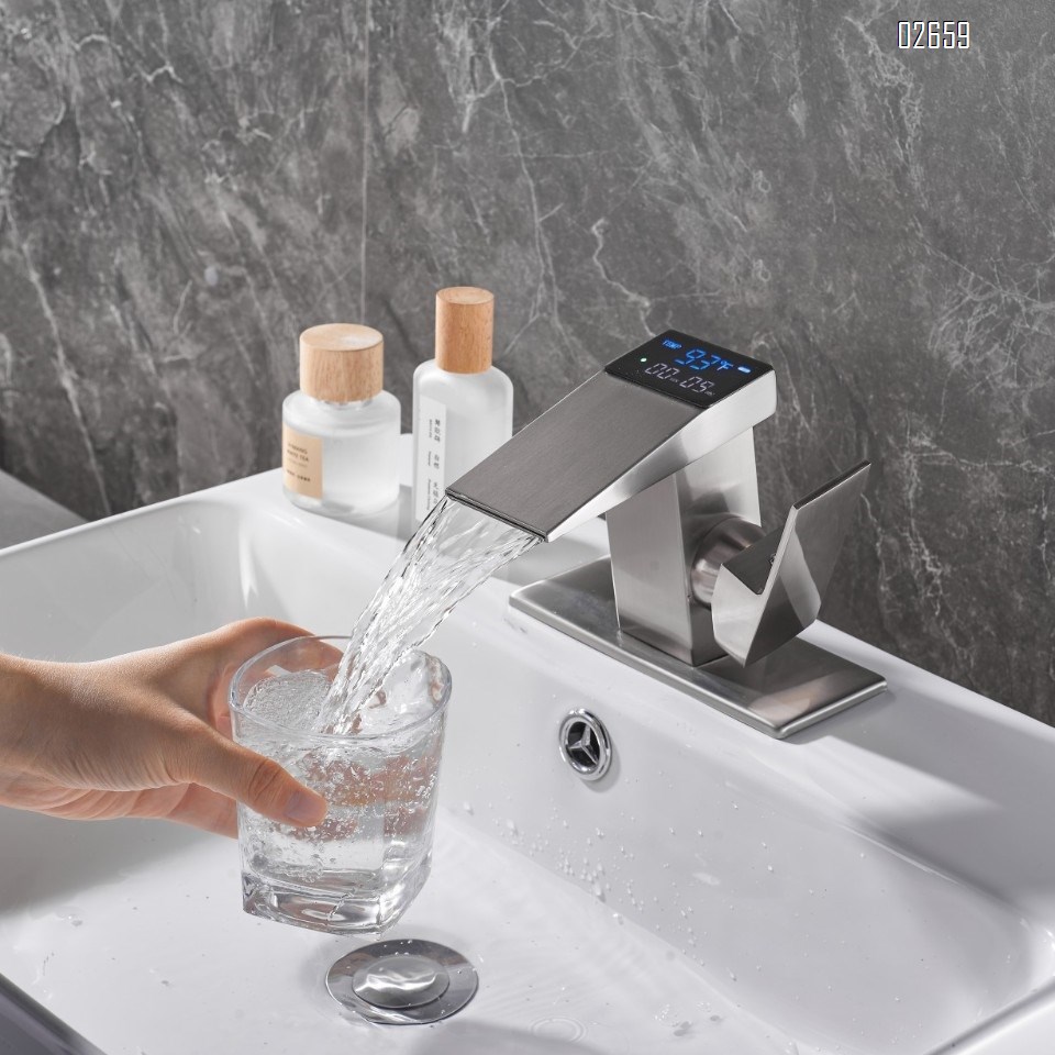 New cross-border woodpecker waterfall faucet hydropower digital display temperature basin digital faucet