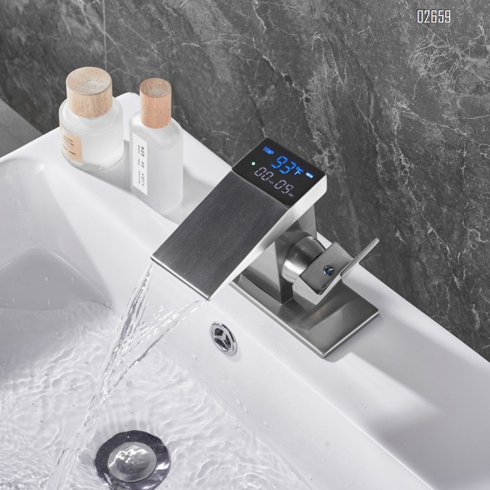 New cross-border woodpecker waterfall faucet hydropower digital display temperature basin digital faucet