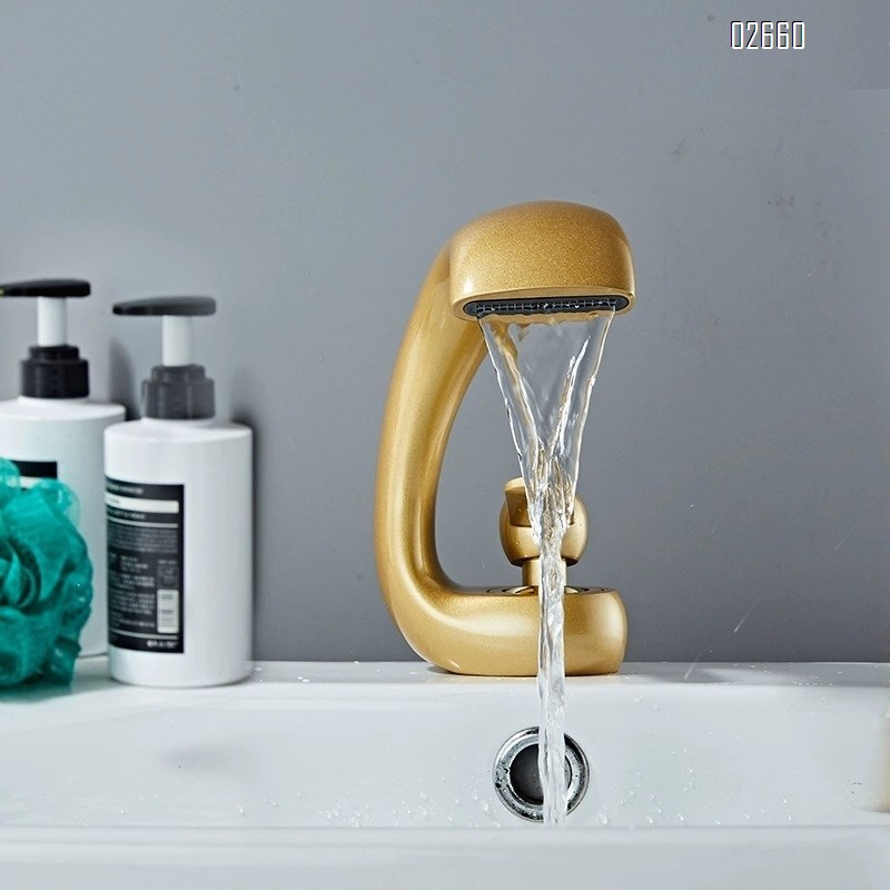 Single-hole creative waterfall-style lucky cat faucet cold and hot bathroom wash basin bathroom cabinet basin faucet splash-proof