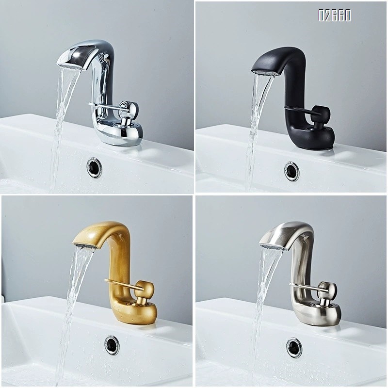Single-hole creative waterfall-style lucky cat faucet cold and hot bathroom wash basin bathroom cabinet basin faucet splash-proof
