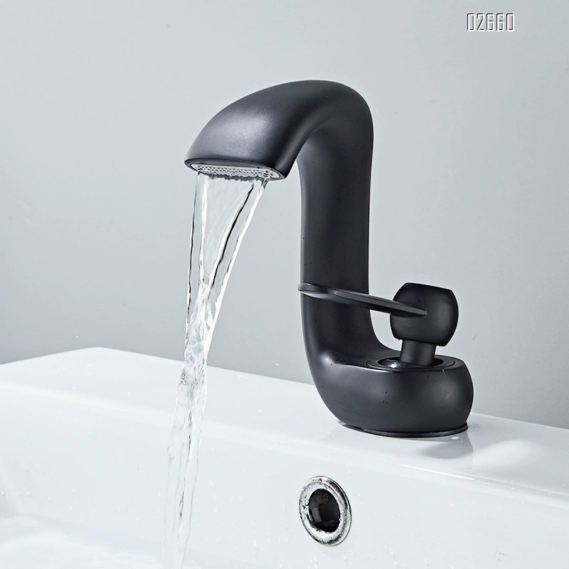 Single-hole creative waterfall-style lucky cat faucet cold and hot bathroom wash basin bathroom cabinet basin faucet splash-proof