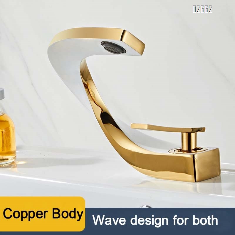 Single-hole full-Brass bathroom cold and hot basin faucet creative art wash basin bathroom cabinet light luxury home use