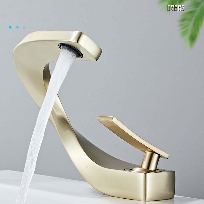 Single-hole full-Brass bathroom cold and hot basin faucet creative art wash basin bathroom cabinet light luxury home use
