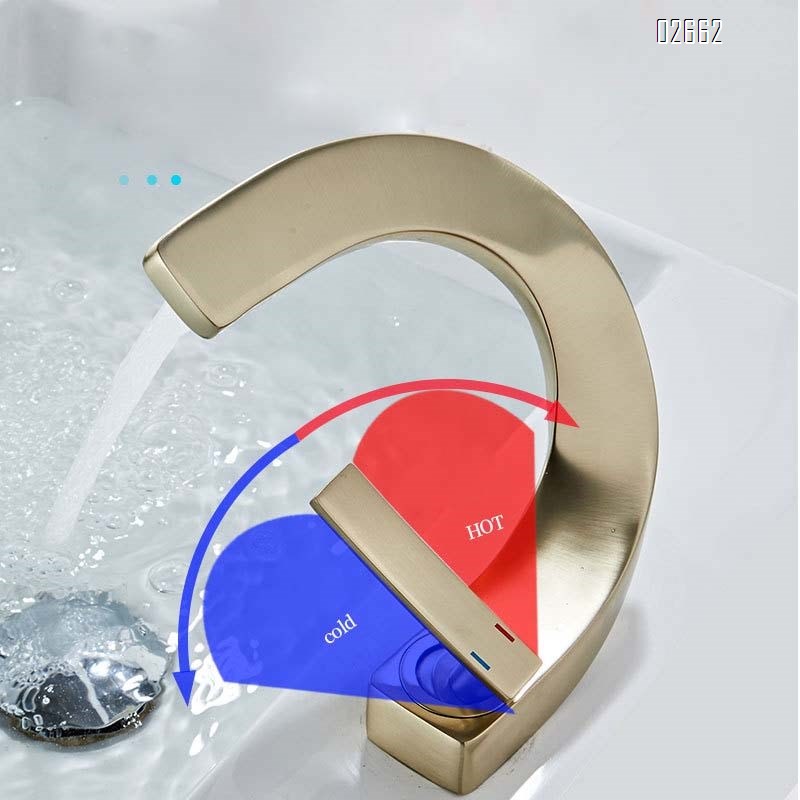 Single-hole full-Brass bathroom cold and hot basin faucet creative art wash basin bathroom cabinet light luxury home use