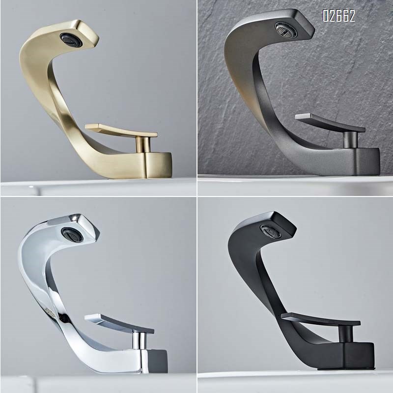 Single-hole full-Brass bathroom cold and hot basin faucet creative art wash basin bathroom cabinet light luxury home use