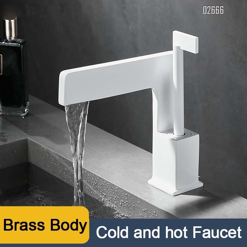 Brass waterfall basin for bathroom cold and hot water faucet single-hole creative wash basin for washing face and hands