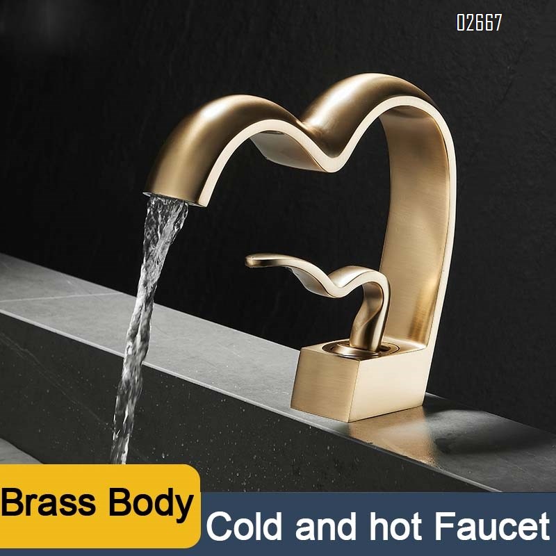 Bathroom vanity art cold and hot water faucet waterfall basin washstand all Brass under-sink basin bathroom wash basin