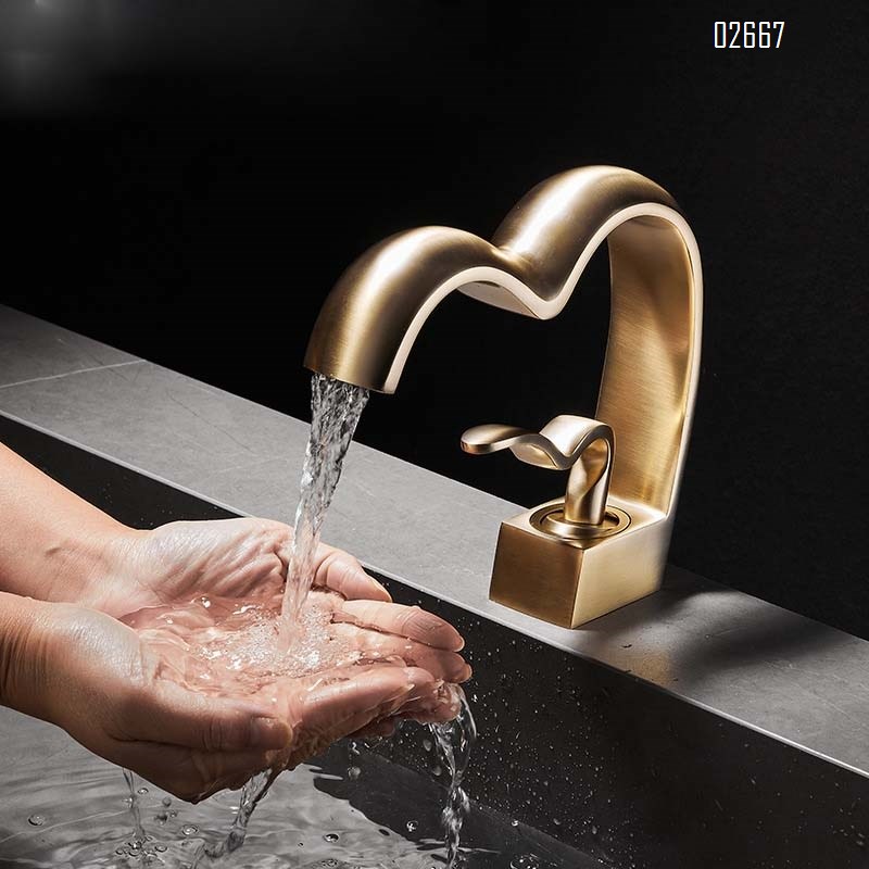 Bathroom vanity art cold and hot water faucet waterfall basin washstand all Brass under-sink basin bathroom wash basin