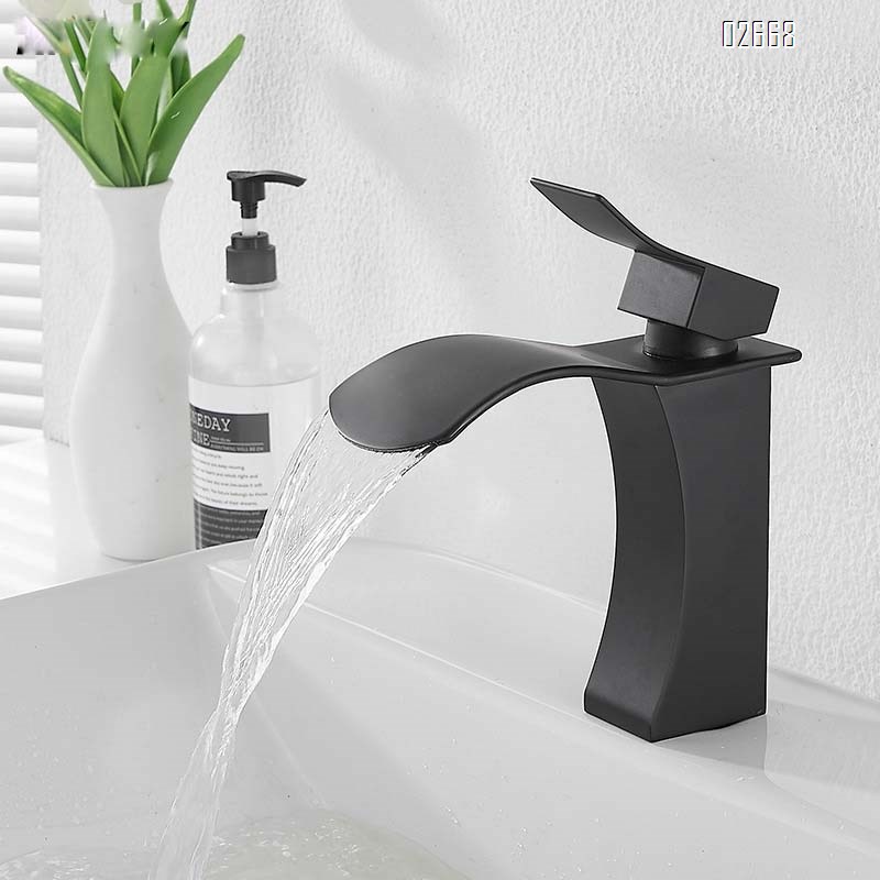 Bathroom basin faucet with cold and hot water brass anti-splash waterfall-style gooseneck sink hotel wash basin