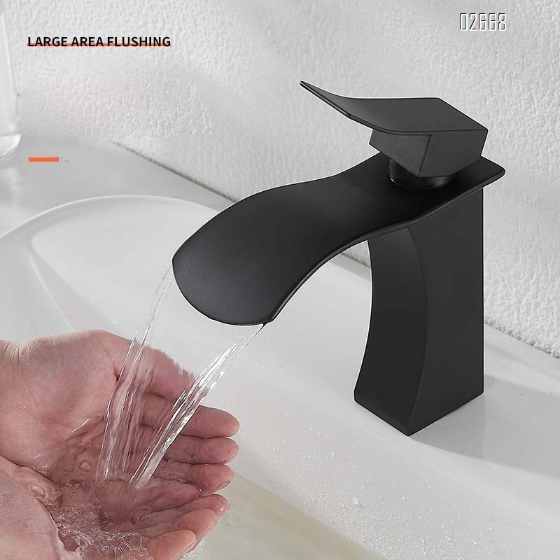 Bathroom basin faucet with cold and hot water brass anti-splash waterfall-style gooseneck sink hotel wash basin