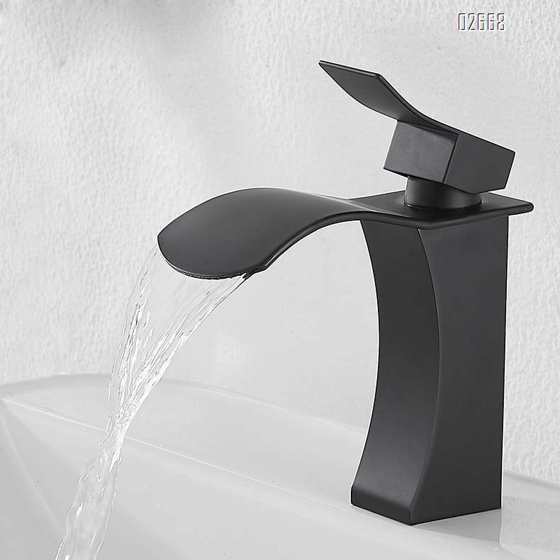 Bathroom basin faucet with cold and hot water brass anti-splash waterfall-style gooseneck sink hotel wash basin