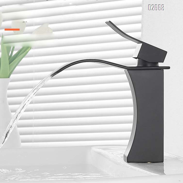 Bathroom basin faucet with cold and hot water brass anti-splash waterfall-style gooseneck sink hotel wash basin