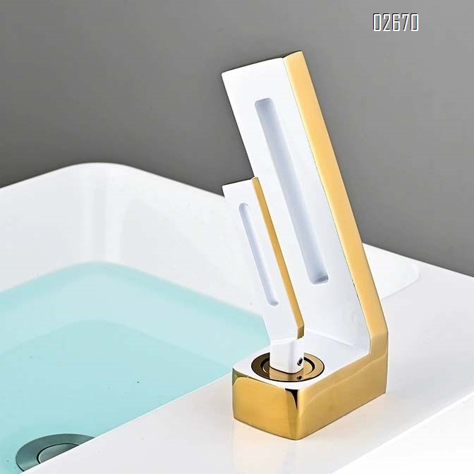 Brass waterfall faucet with single hole basin for home use creative hollow design for cold and hot water