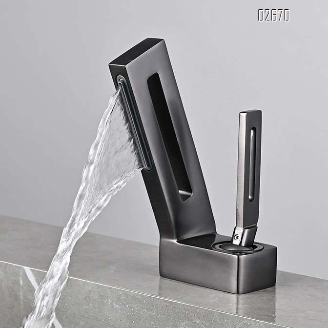 Brass waterfall faucet with single hole basin for home use creative hollow design for cold and hot water