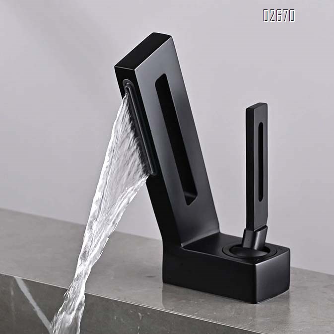 Brass waterfall faucet with single hole basin for home use creative hollow design for cold and hot water