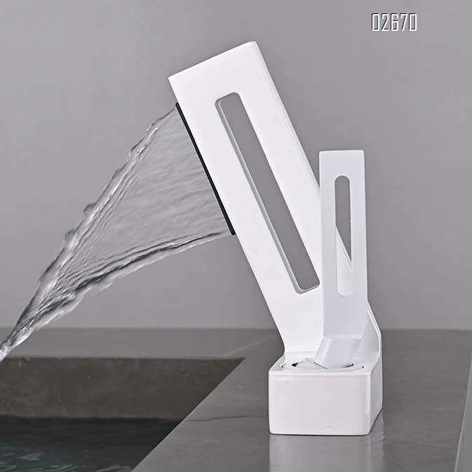 Brass waterfall faucet with single hole basin for home use creative hollow design for cold and hot water