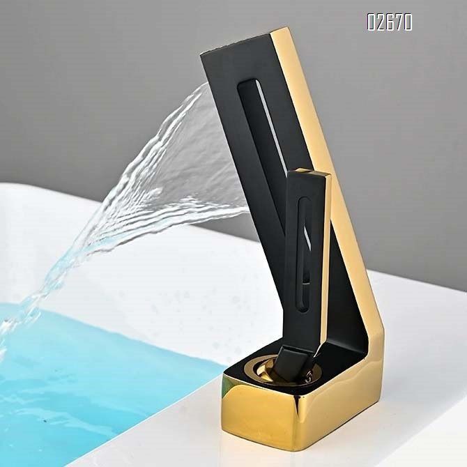 Brass waterfall faucet with single hole basin for home use creative hollow design for cold and hot water